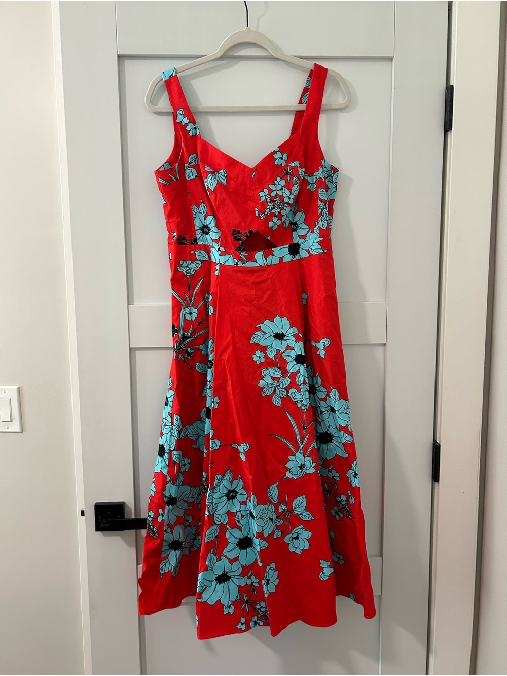 NWOT Rachel Ray Red Floral A-Line Dress with Blue Bloom Print